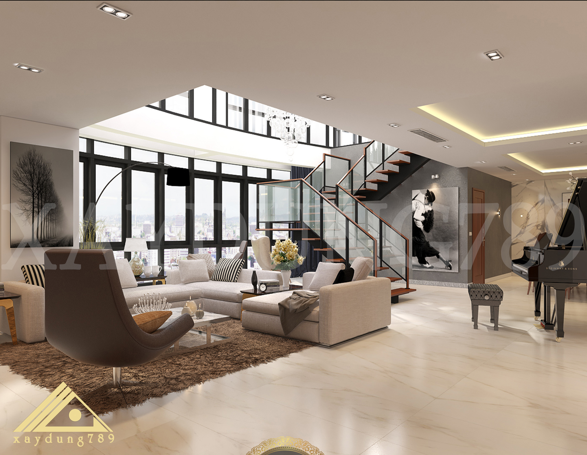 Thiết kế, thi công trọn gói nội thất Penhouse – Vicem Nguỵ Như Kon Tum